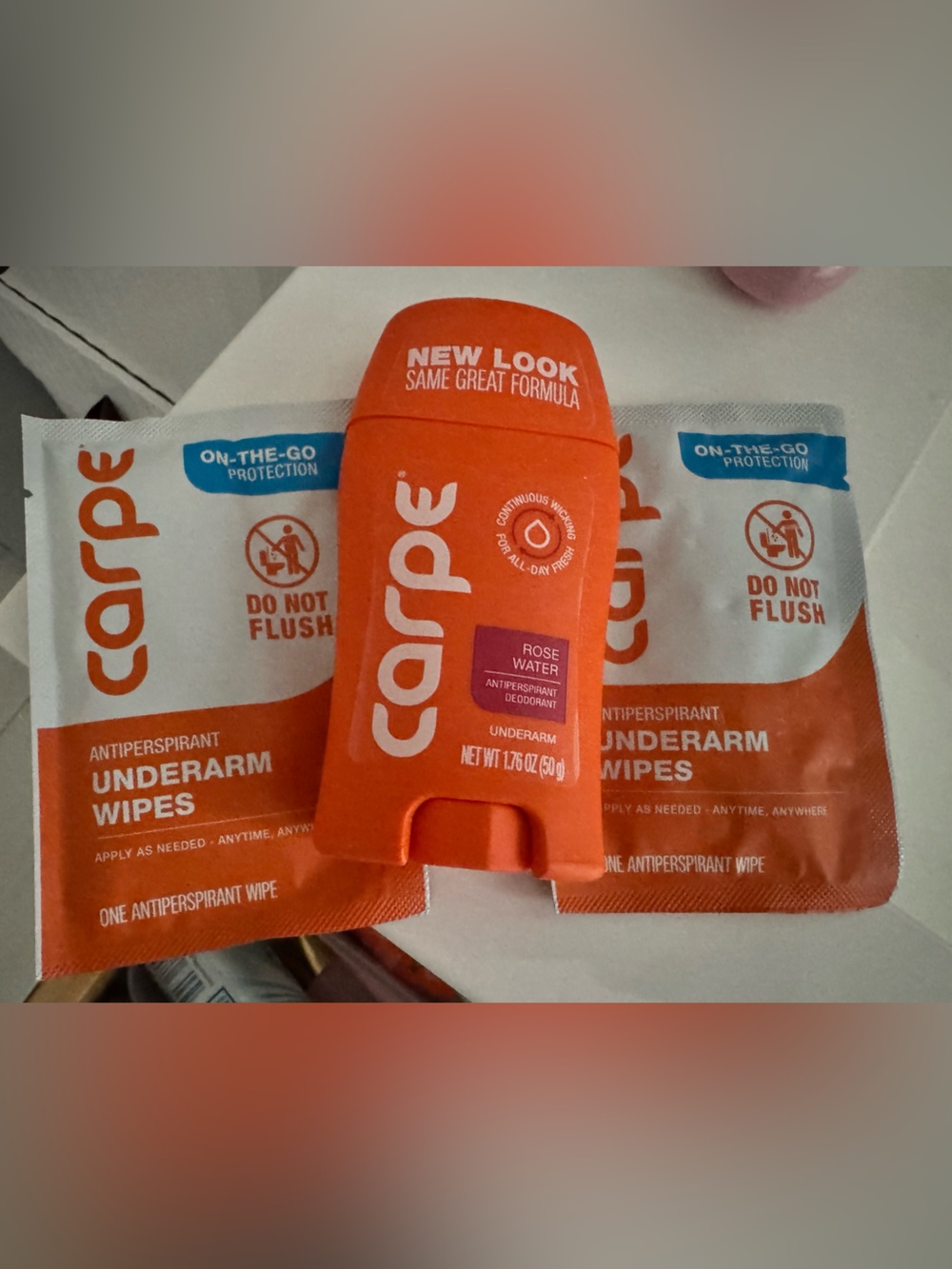 Carpe Antiperspirant Underarm Wipes + Stick in Rose Water